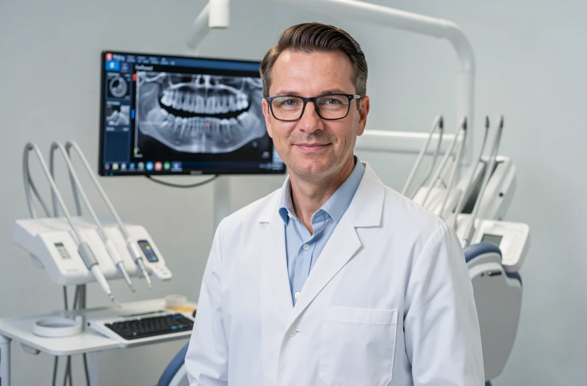 Nicolas Caillieux, chirurgien-dentiste, dans son cabinet moderne avec équipements numériques