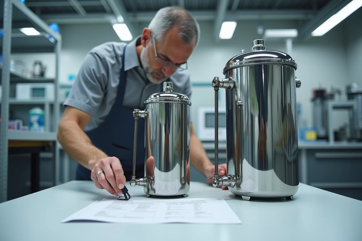 Comparaison technique de deux modèles de filtres Berkey par un expert avec pied à coulisse et fiche de spécifications
