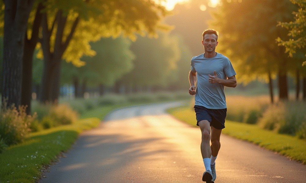 Joggeur seul au bord de la rivière au matin