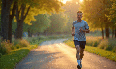 Joggeur seul au bord de la rivière au matin
