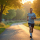 Joggeur seul au bord de la rivière au matin