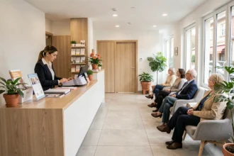 Salle d'attente moderne d'un cabinet dentaire dans l'Aube avec accueil professionnel
