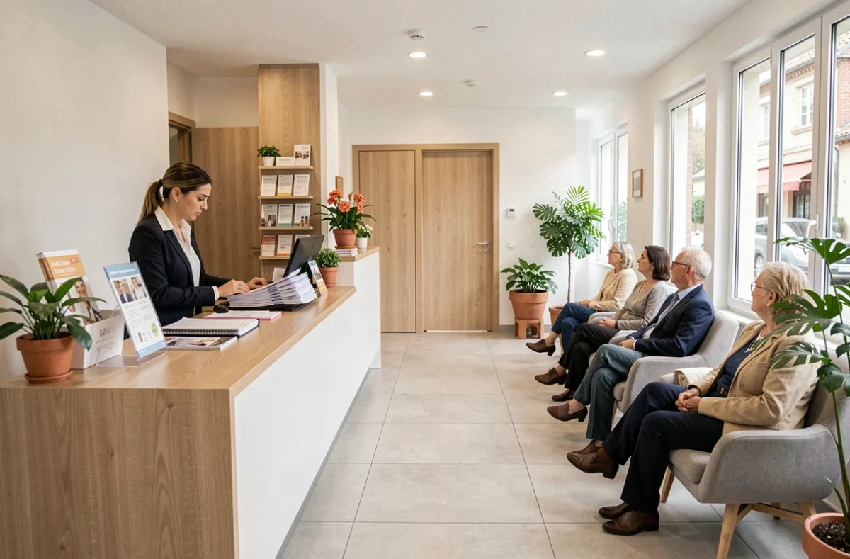Salle d'attente moderne d'un cabinet dentaire dans l'Aube avec accueil professionnel