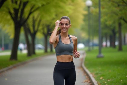 Femme sportive en plein air dans un parc urbain après une course
