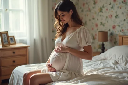 Femme enceinte assise dans une chambre chaleureuse