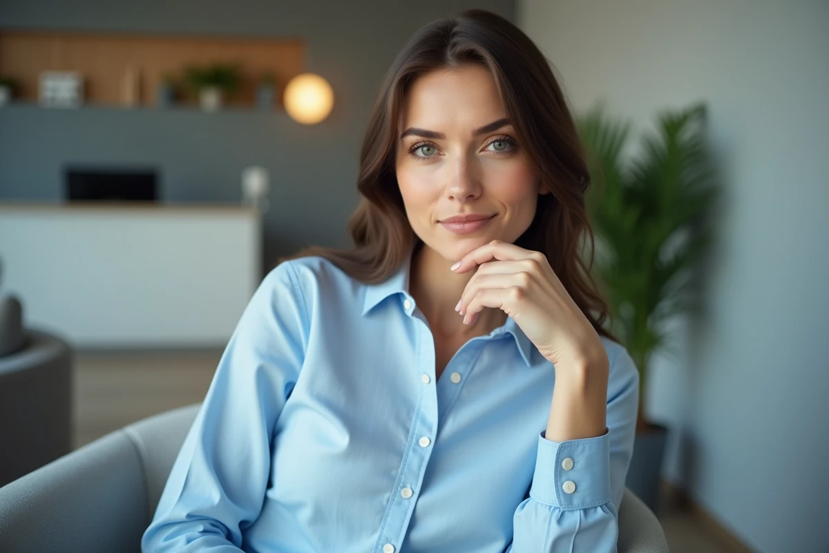 Femme assise dans une salle dentaire moderne en attente