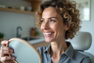 Femme souriante avec dents en céramique visibles
