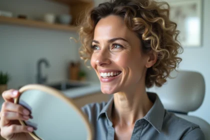 Femme souriante avec dents en céramique visibles