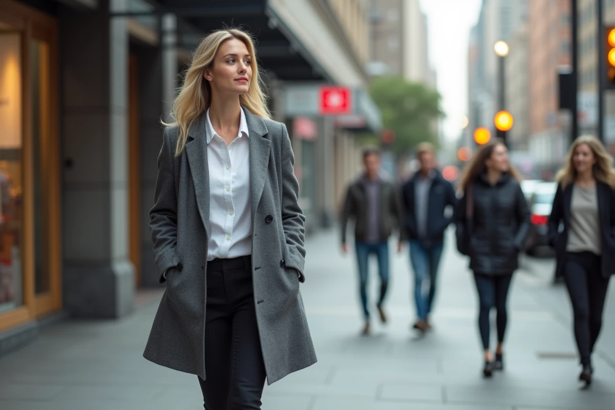 Femme d'âge moyen marche rapidement dans la ville