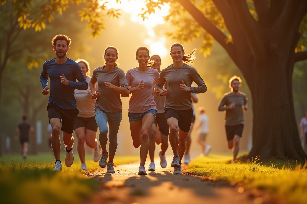 Groupe de coureurs dans un parc en fin d