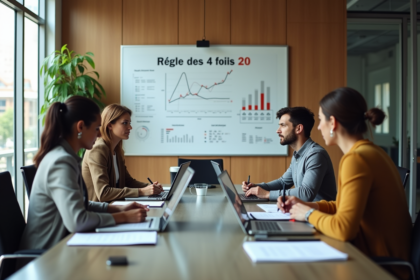Groupe de professionnels autour d'une réunion avec règle des 4x20