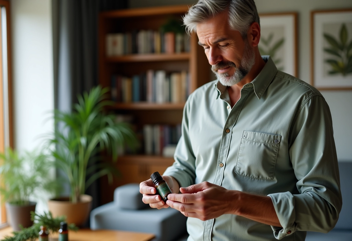 Homme lisant une bouteille d