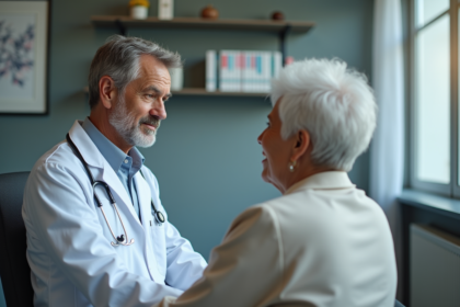 Médecin en consultation avec une patiente dans un cabinet moderne