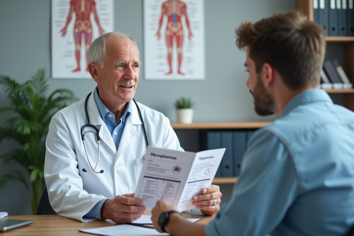 Medecin expliquant un pamphlet de sante a un patient