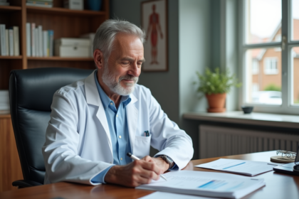 Medecin generaliste en consultation dans son bureau