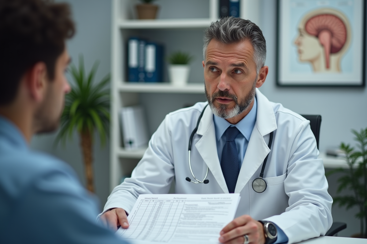 Neurologue examine un graphique d etude du sommeil