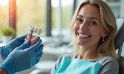 Patient souriant dans une clinique dentaire moderne avec implant