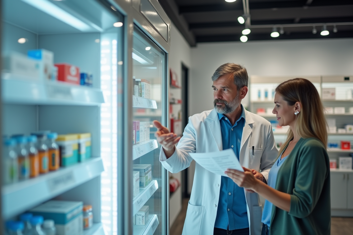 Pharmacien expliquant les vaccins au couple