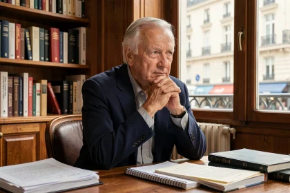 Portrait d'un homme âgé et distingué assis à son bureau, illustrant une enquête sur la santé d'une personnalité publique