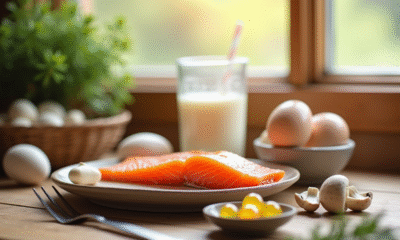 Table en bois avec aliments riches en vitamine D