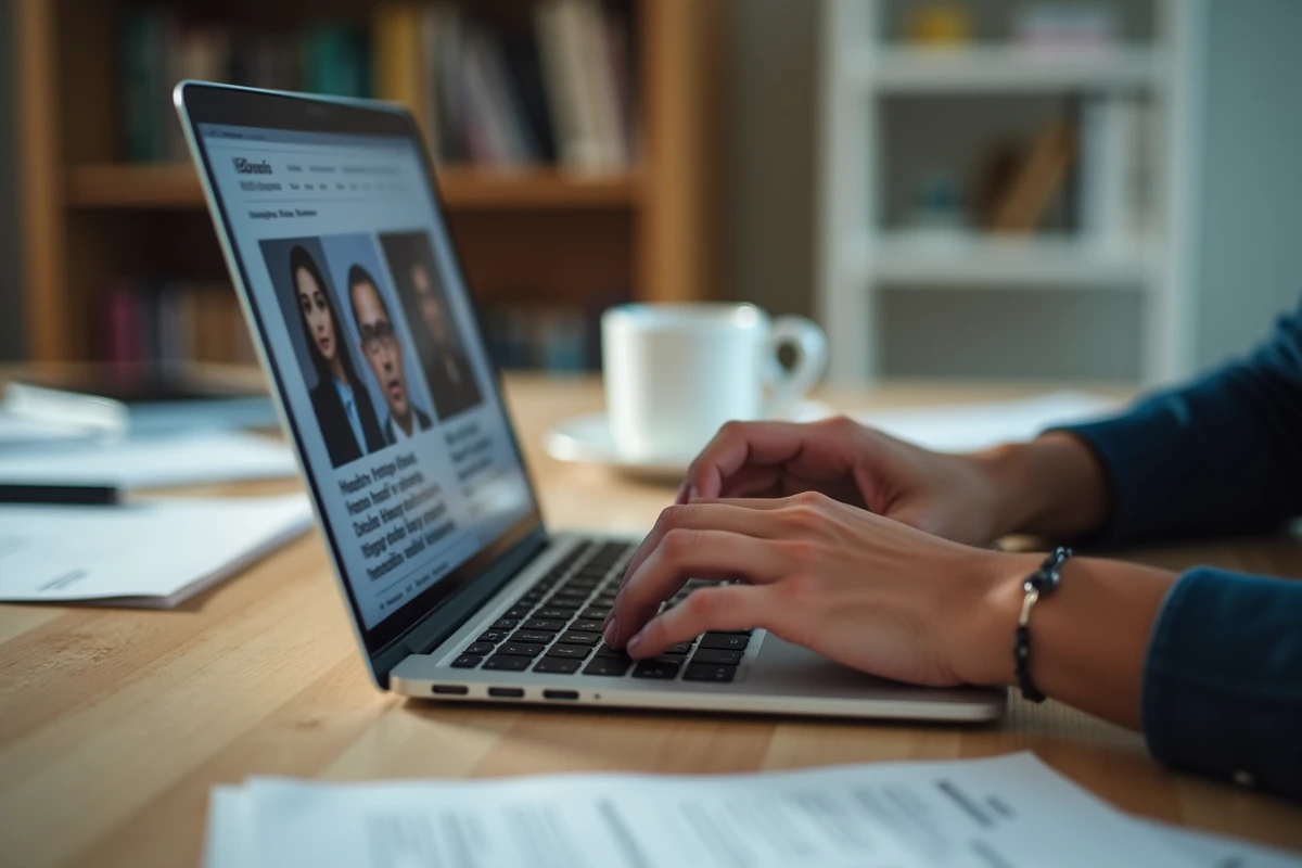 Personne vérifiant des informations sur un article de presse en ligne concernant la santé d'une personnalité publique